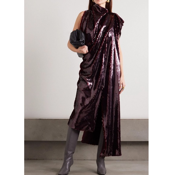 AWAKE ASYMMETRIC DRAPED DRESS BURGUNDY 40FR 6-8US - Picture 2 of 9